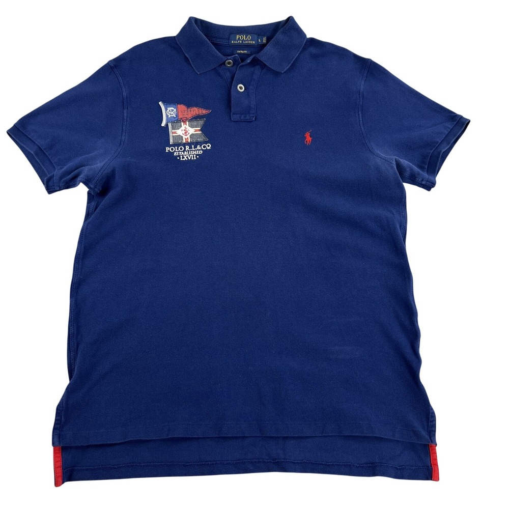 Polo Ralph Lauren Yacht Club Nautical LXVII Polo L Navy Blue Short Sleeve Golf
